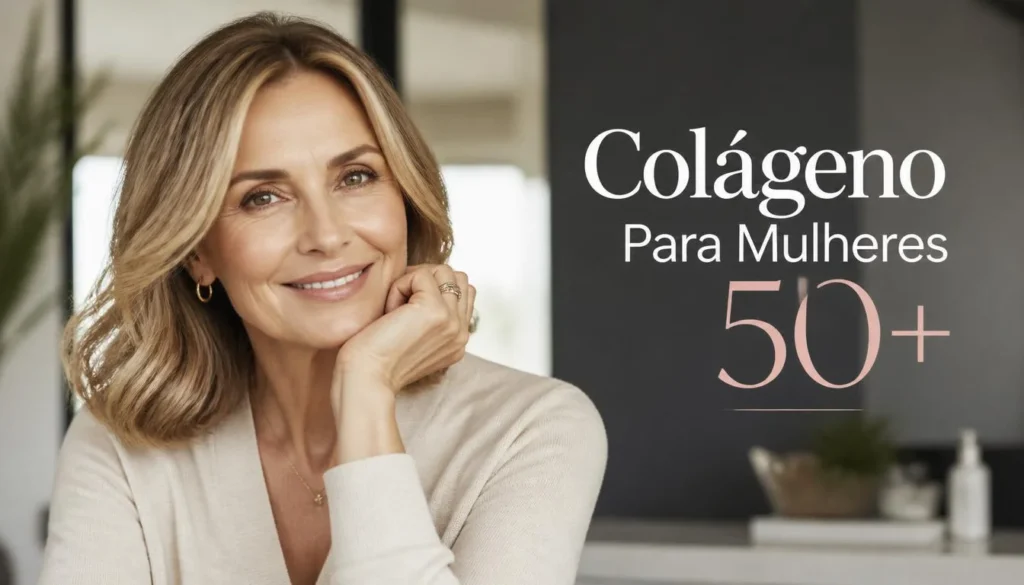 Mulher madura sorrindo com pele saudável após os 50 anos.